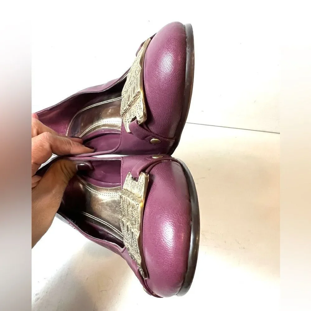 Falchi Womens Classic Wedge Pump High Heels Shoes Mauve Leather Slip On Size 9.5